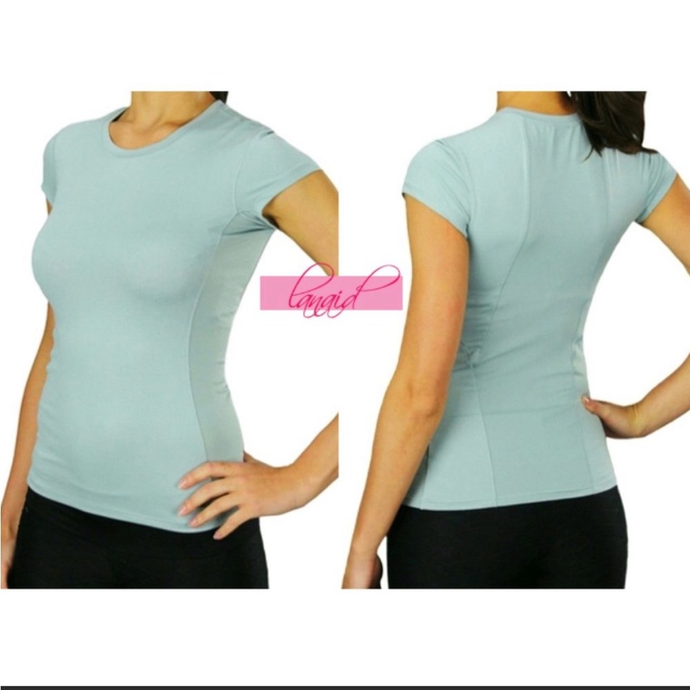 Alo CoolFit Short Sleeve Seafoam Anti-Bacterial Exercise Running Workout Top L